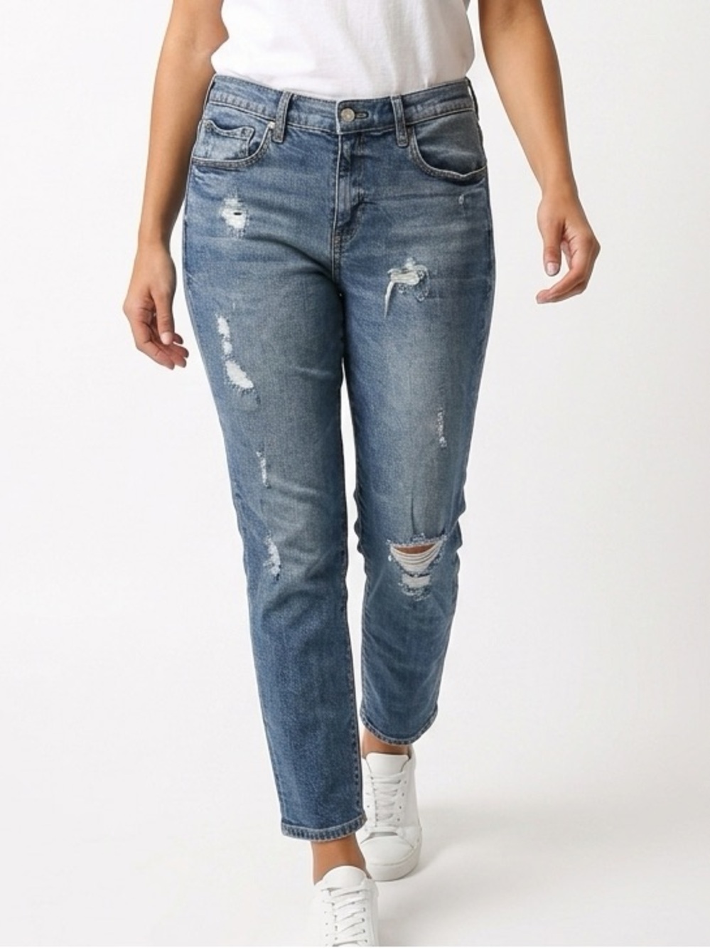 Gap Best Girlfriend Jeans Womens 28 Regular Distressed Ripped Medium Wash‎ Denim
